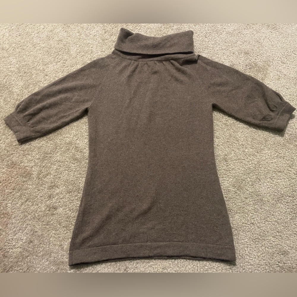Women’s LA Made 100% Cashmere Turtleneck Short Sleeve Sweater Brown Size S - Picture 5 of 6